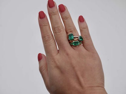 Caliber Step Cut Lab Grown Colombian Emerald Ring, view 5