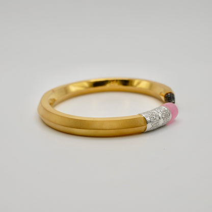 Pencil Bangle with Moissanite and Pink Nephrite, 18K Gold Filled, view 4