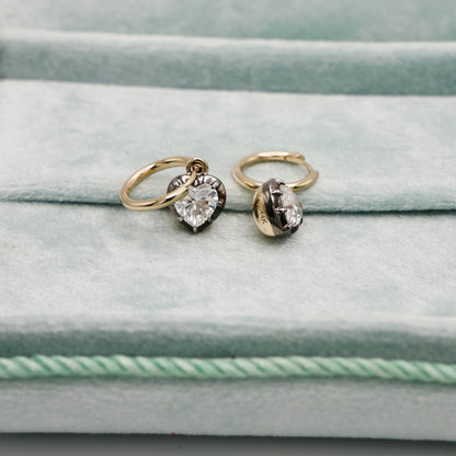 Heart Georgian Victorian Hoop Earrings, Lab Diamond or Moissanite, view 13
