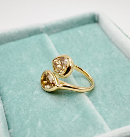 Moi et Toi Ring with two Pear Diamonds or Moissanites, 18K Gold, view 3