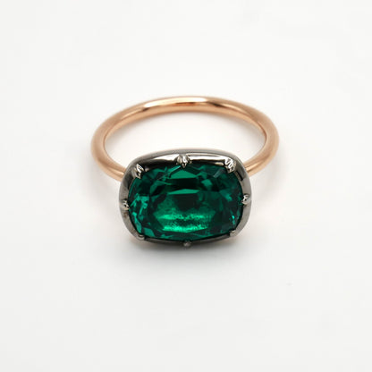 Georgian Victorian Elongated Cushion Cut Emerald Ring, view 3
