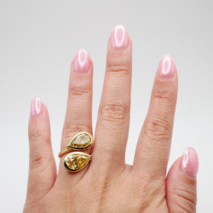 Moi et Toi Ring with two Pear Diamonds or Moissanites, 18K Gold, view 7
