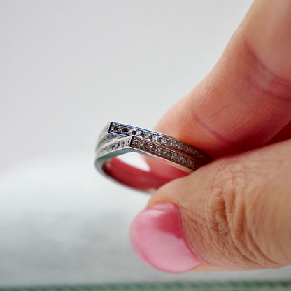 Geometric Double Band Diamond Ring with Lab Grown Diamonds, 18K Gold, view 5