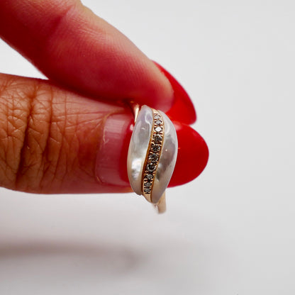 Pearl Leaf Diamond Ring, 14K Gold, view 8