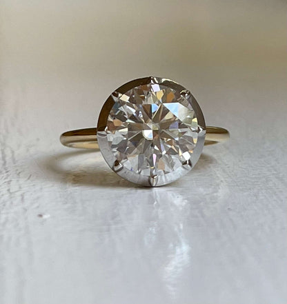 Georgian Victorian Moissanite Button Back Collet Ring, 3.35 Ct, view 2