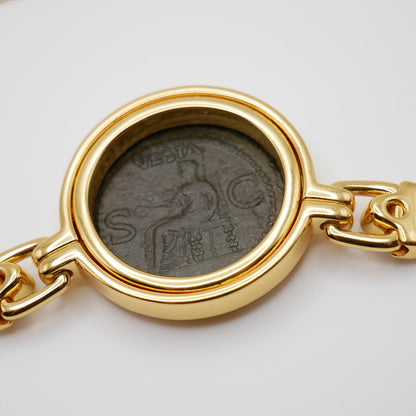 Ancient Roman Silver Coin Statement Necklace with Lab Grown Cabochon Rubies and Moissanite, view 6