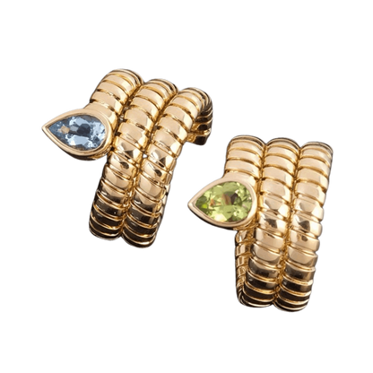 Tubogas Serpenti Snake Ring with Peridot, 18K Gold