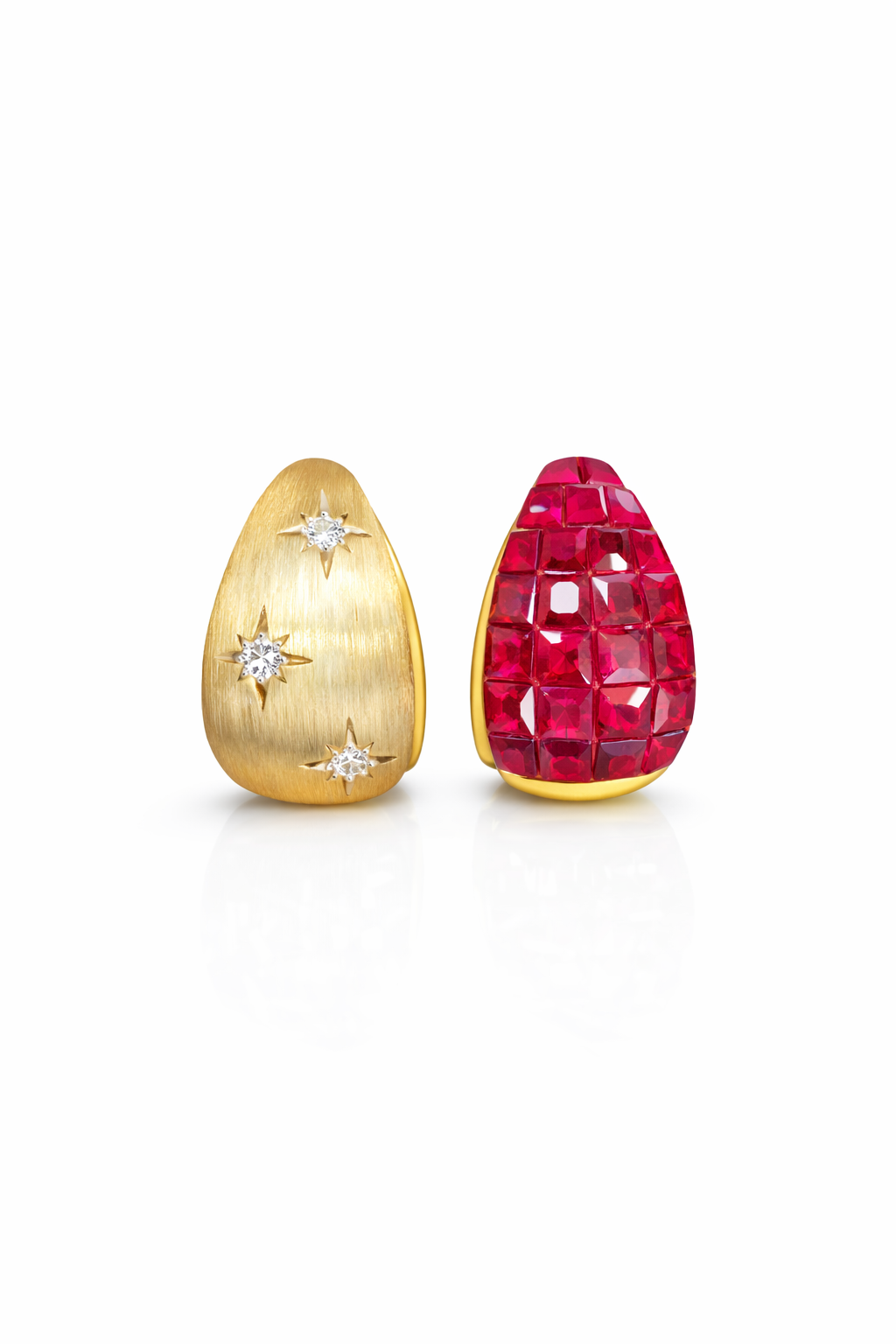 Reversible Carré-Cut Natural Ruby, Sapphire or Emerald Earrings with Lab Diamonds in 18K Gold | by Disco Marshmallow