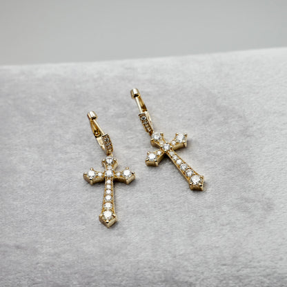 Gothic Cross Earrings, 14K Gold, view 3