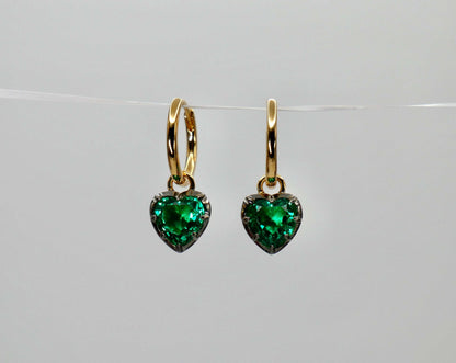 Heart Cut Emerald Georgian Victorian Gold Earrings, 18K Gold, view 2