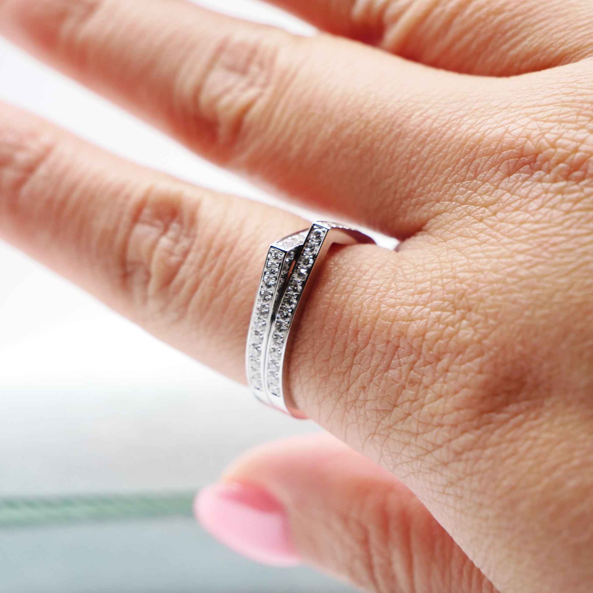 Geometric Double Band Diamond Ring in 18K White Gold with Lab Grown Diamonds | by Disco Marshmallow