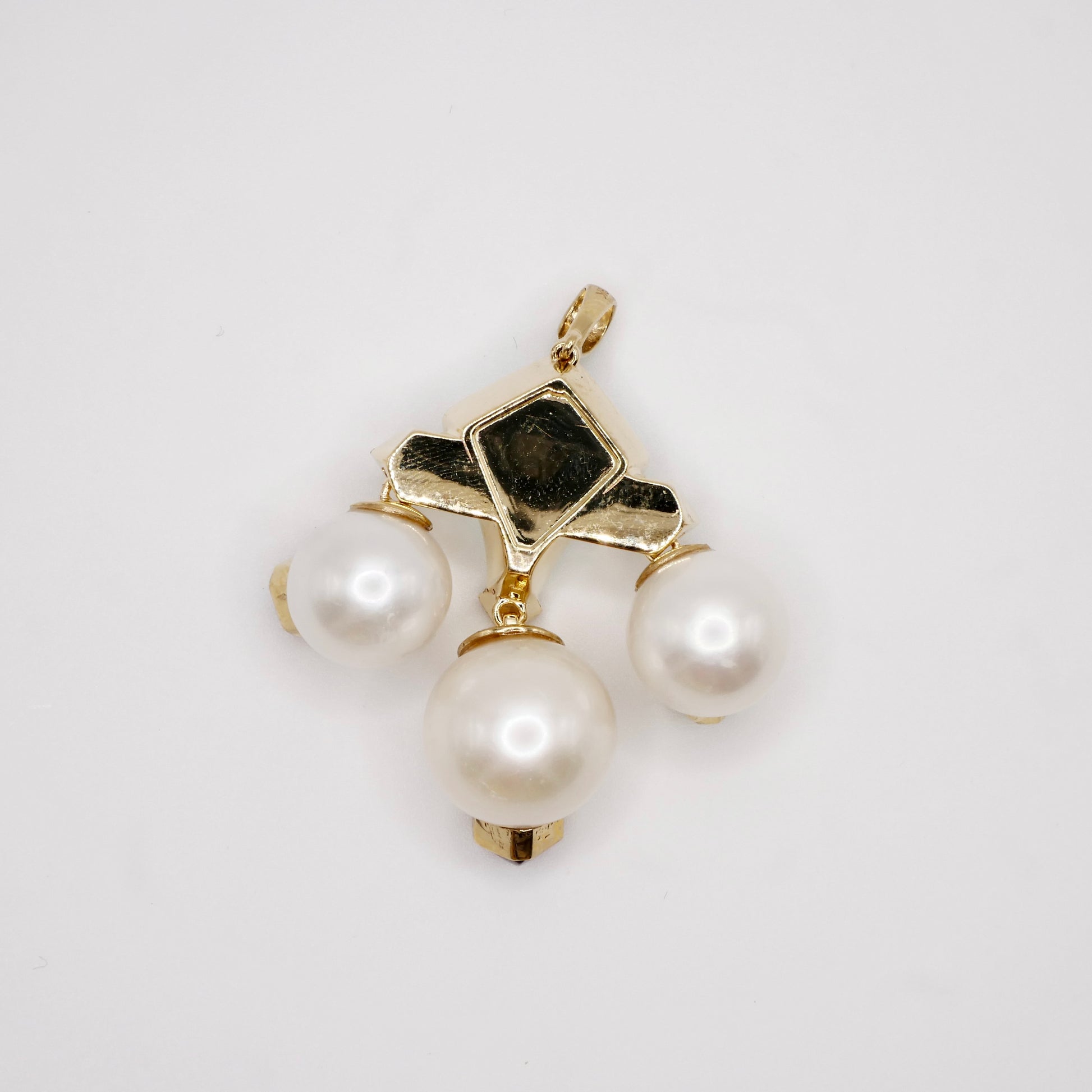 Art Deco Geometric Pearl and Multi-Gemstone Cabochon, 9K Yellow Gold Statement Pendant | by Disco Marshmallow