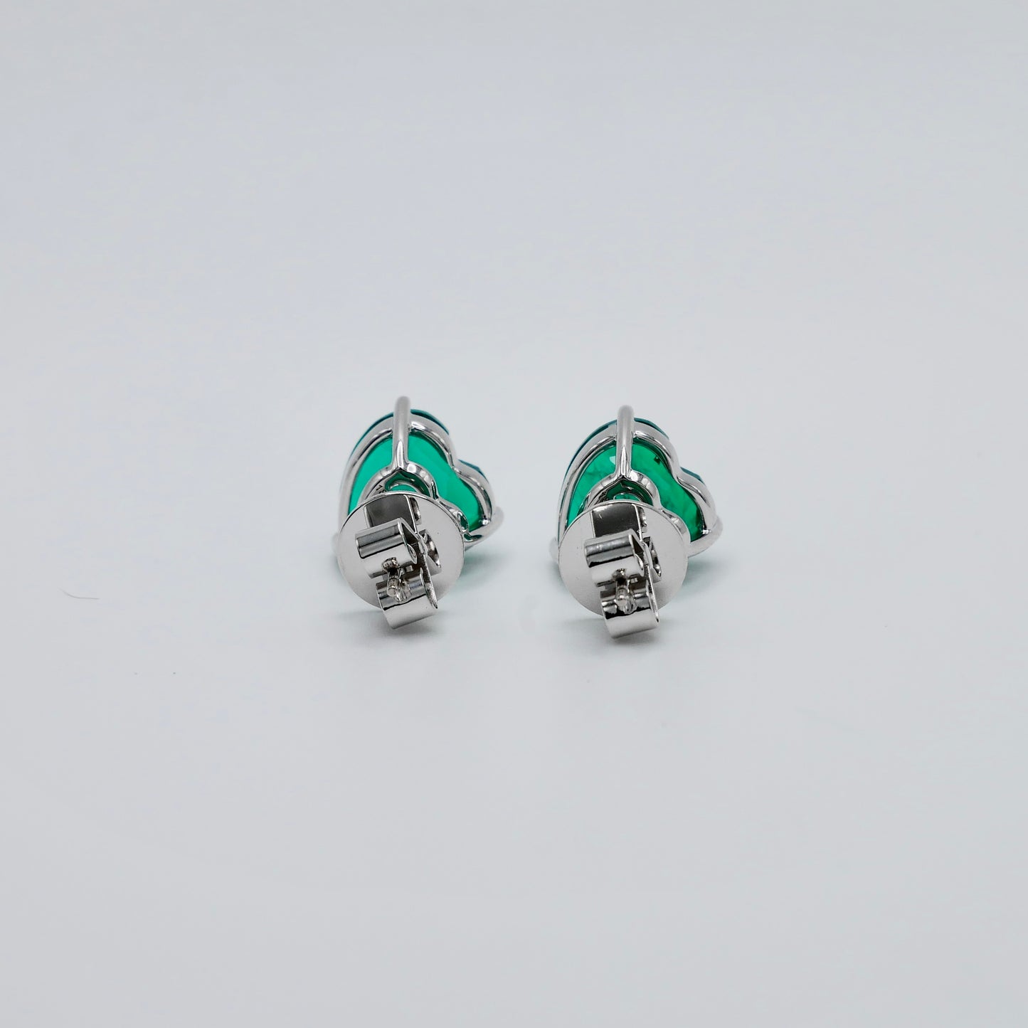 Heart Shaped Lab Grown Emerald Stud Earrings in 14K or 18K Gold, view 4
