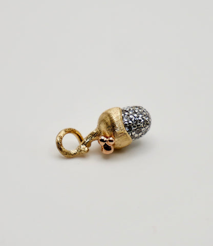 Pave Diamond Acorn Pinecone Pendant Charm, 18K Gold, view 2