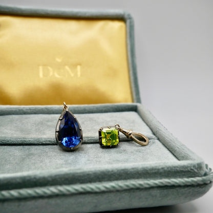 Georgian Victorian Pear Cornflower Blue Sapphire Gold Ball Chain Pendant, view 10