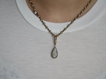 Georgian Victorian Ball Chain Elongated Pear Moissanite or Diamond Pendant, 14K Gold, view 9