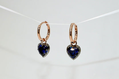 Georgian Victorian Heart Sapphire Collet Button Earrings, view 2