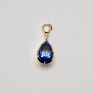 Georgian Victorian Pear Cornflower Blue Sapphire Gold Ball Chain Pendant