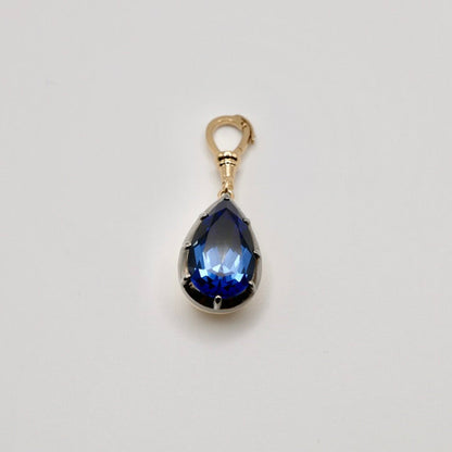 Georgian Victorian Pear Cornflower Blue Sapphire Gold Ball Chain Pendant