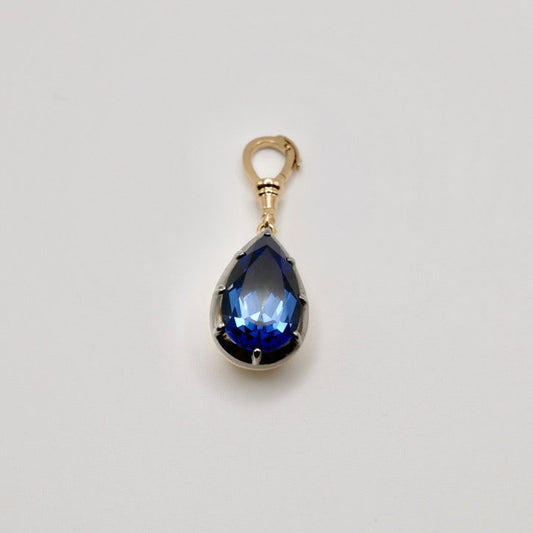 Georgian Victorian 6.5 Carat Pear Cornflower Blue Sapphire Blackened and Yellow Gold Ball Chain Pendant