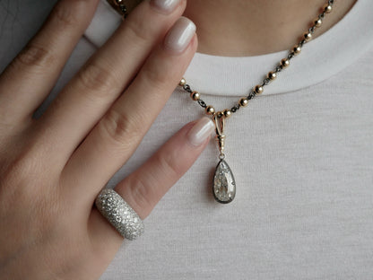 Georgian Victorian Ball Chain Elongated Pear Moissanite or Diamond Pendant, 14K Gold, view 7