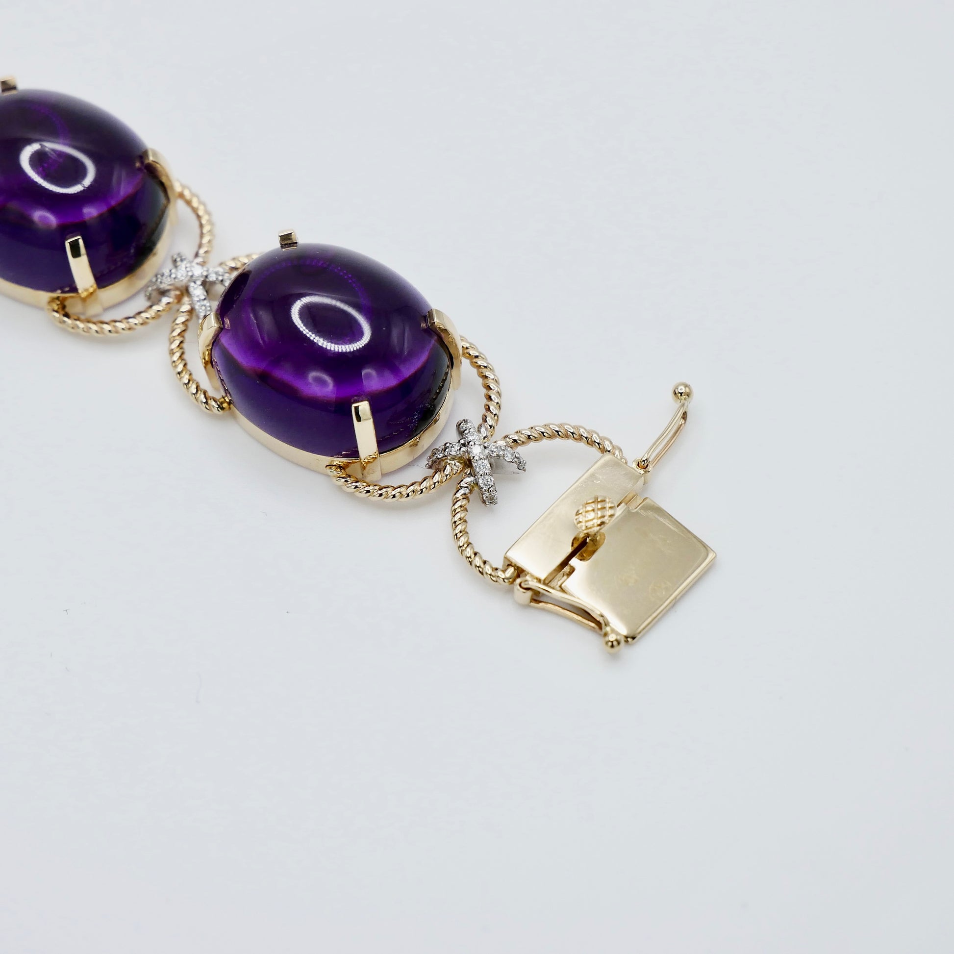 Pebble Cabochon Sicilian Moonstone/Amethyst/Citrine and Moissanite Rope Bracelet | by Disco Marshmallow | Verdura style | Sicilian jewelry | cabochon bracelet