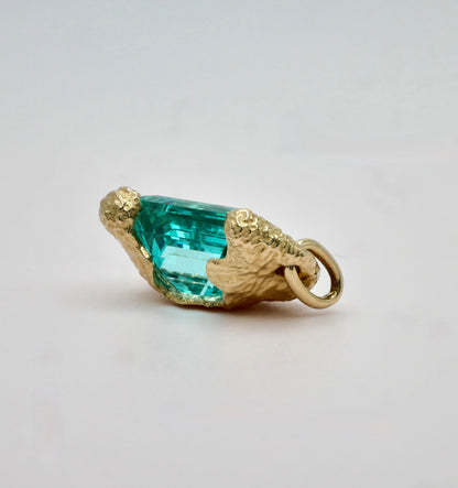 Baguette Cut Aquamarine Melted Hammered Gold Pendant, view 4