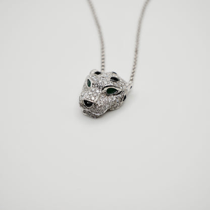 Pave Diamond Panther Necklace, 18K Gold, view 4