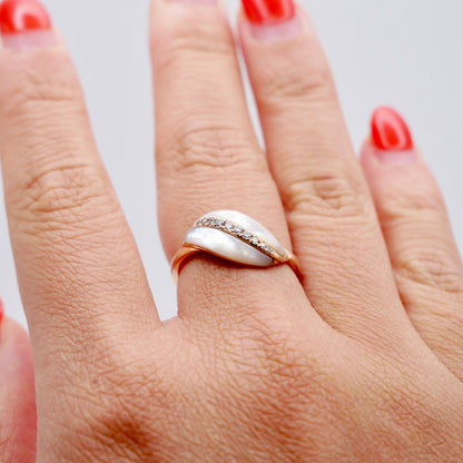 Pearl Leaf Diamond Ring, 14K Gold, view 7