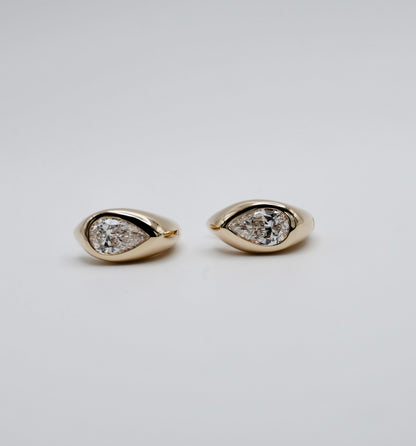 Mismatched Pear Lab Diamond Dome Huggie Earrings in 14K or 18K Yellow Gold