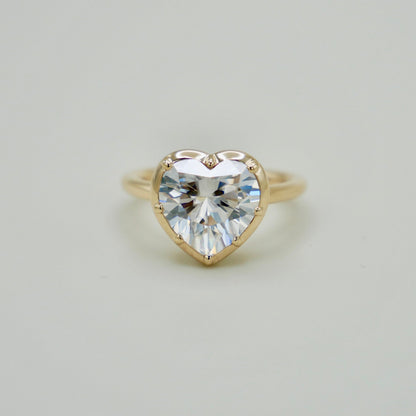 Georgian Victorian Heart Shaped Moissanite and Gold Collet Button Back Ring, 4 Ct