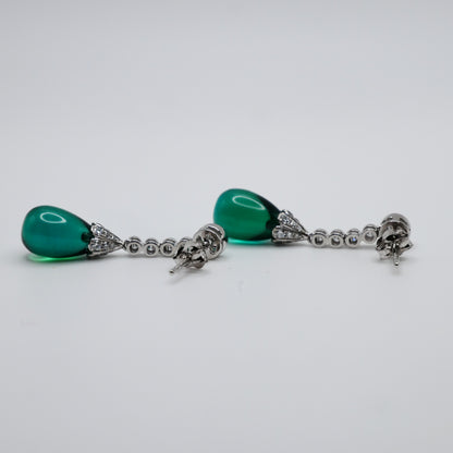 Platinum Drop Earrings with Tear Drop Lab Emeralds & Lab Diamond or Moissanites, view 6