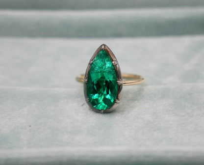 Georgian Victorian Pear Emerald Ring Setting, 14K Gold, view 4