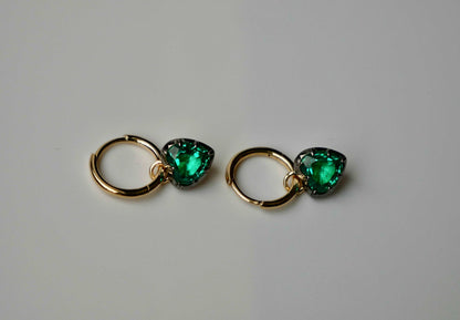 Heart Cut Emerald Georgian Victorian Gold Earrings, 18K Gold, view 3