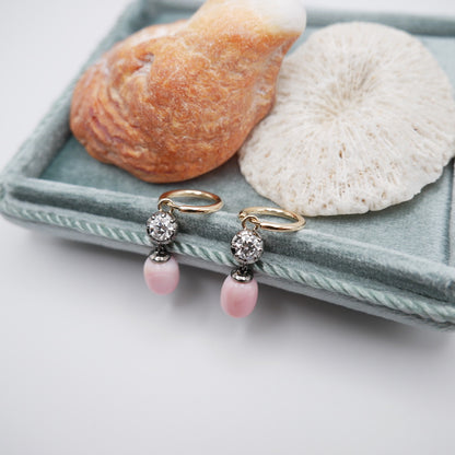 Hoop Earrings with Round Lab Diamonds and Conch Pearls, view 5