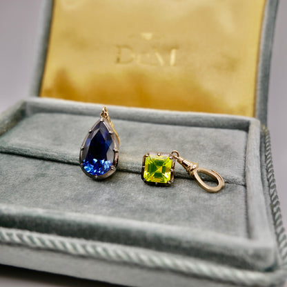 Georgian Victorian Pear Cornflower Blue Sapphire Gold Ball Chain Pendant, view 9