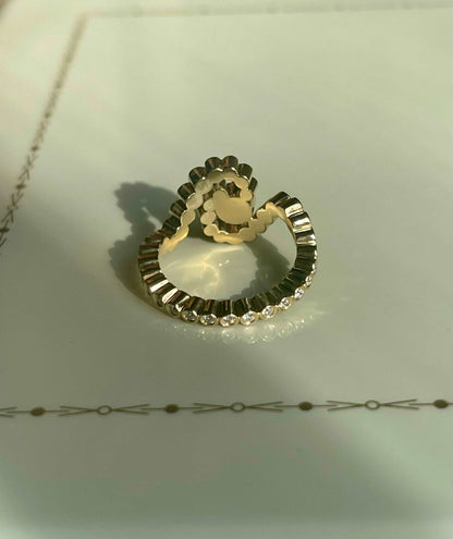 Wave Ocean Conch Shell Lab Moissanite or Diamond Ring, 18K Gold, view 4