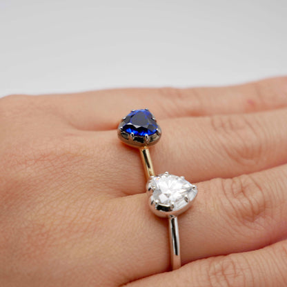 Georgian Victorian Heart Shaped Sapphire and Gold Collet Button Back Ring, view 10