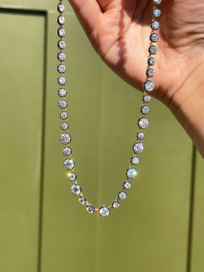 Georgian Victorian Riviere Collet Button Back Diamond or Moissanite Tennis Necklace, 16 Ct, view 2