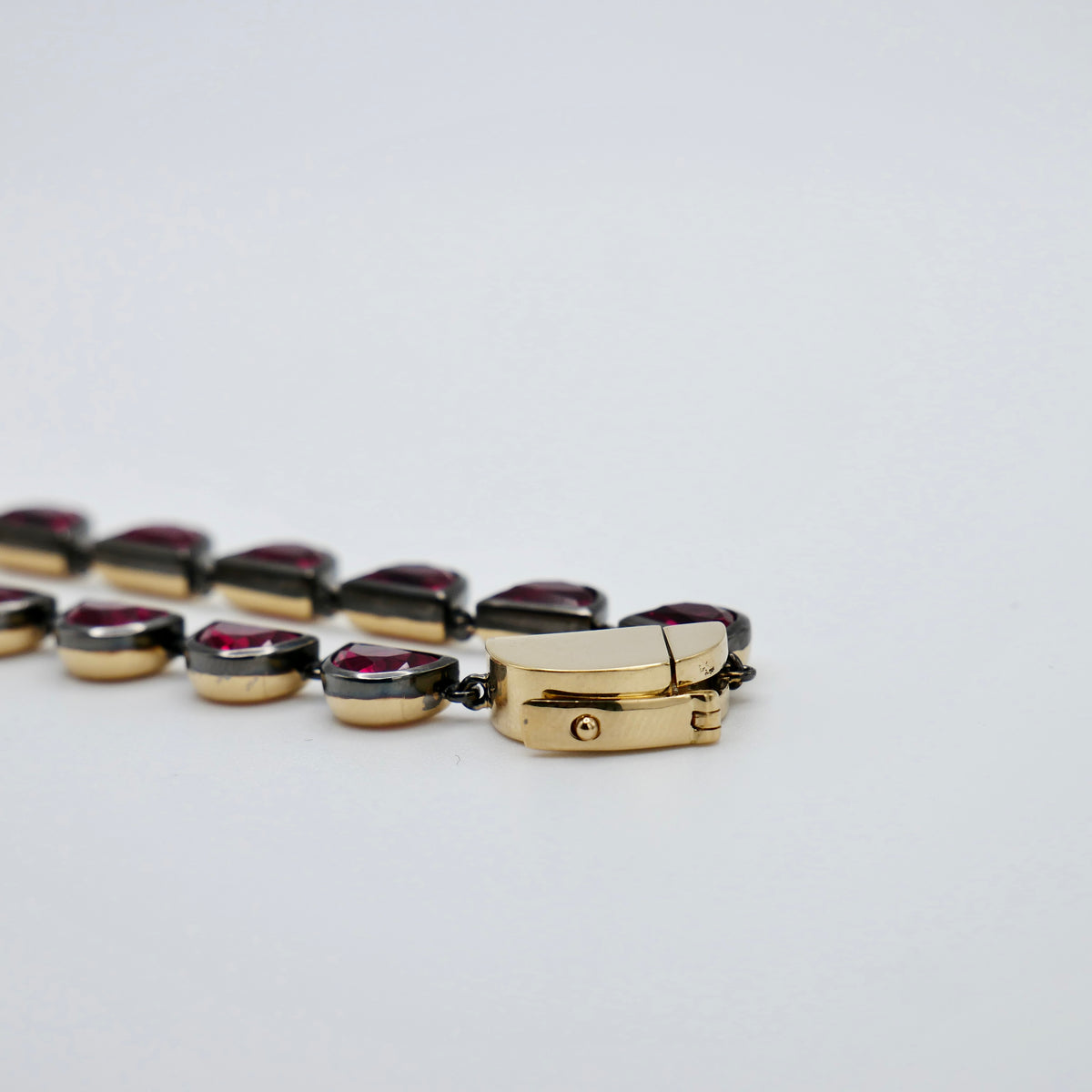 Georgian Victorian Riviere Scalloped Half Moon Collet Ruby Tennis Necklace