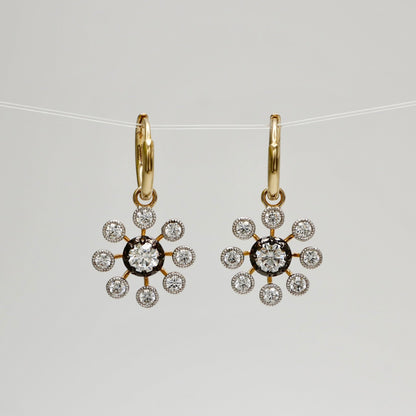 Moissanite and Gold Dandelion Hoop Earrings