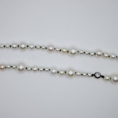 Graduated Freshwater Pearl Necklace with Georgian Set Lab Diamond on Silk Cord