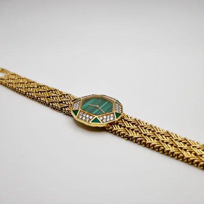 Vintage Audemars Piguet Ladies Watch Gold Malachite Diamond 1970s Manual Wind Luxury Swiss, 18K Gold, view 9