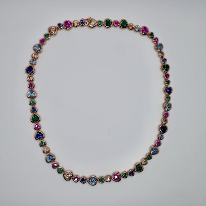 Rainbow Heart Tennis Necklace in 18K Gold Filled or 14K/18K Solid Gold, view 5