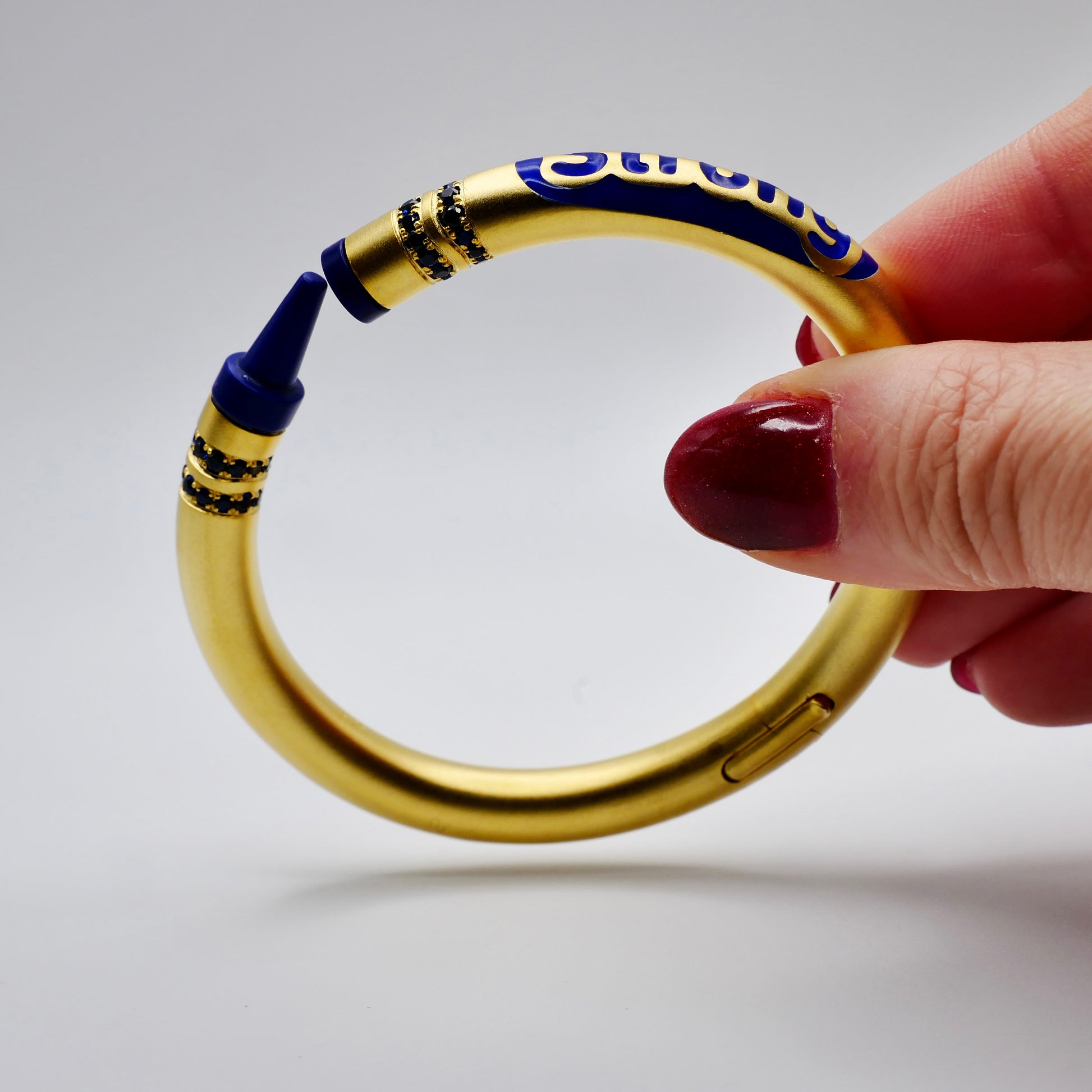 Customizable Crayon Bracelet in 18K Gold Filled with Blue Lapis and Blue Moissanites | Nadine Ghosn style | Drake jewelry | Justin Bieber jewelry | Beyonce jewelry | novelty fun fine jewelry | by Disco Marshmallow