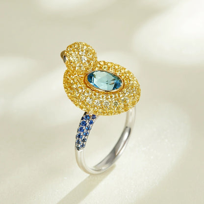 Aquamarine with Blue Sapphires Duckie Ring, 18K Gold, view 5