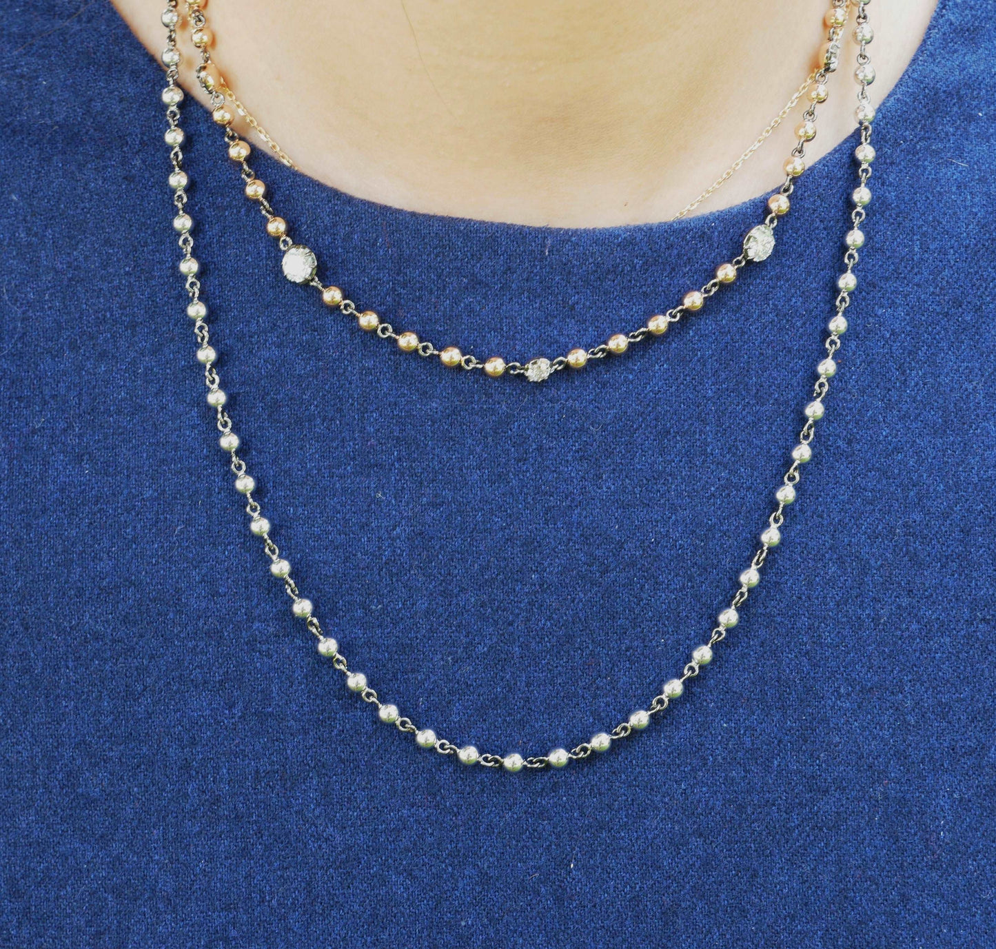 Georgian Victorian Art Deco Ball Sphere Chain Necklace, 4 mm, view 17