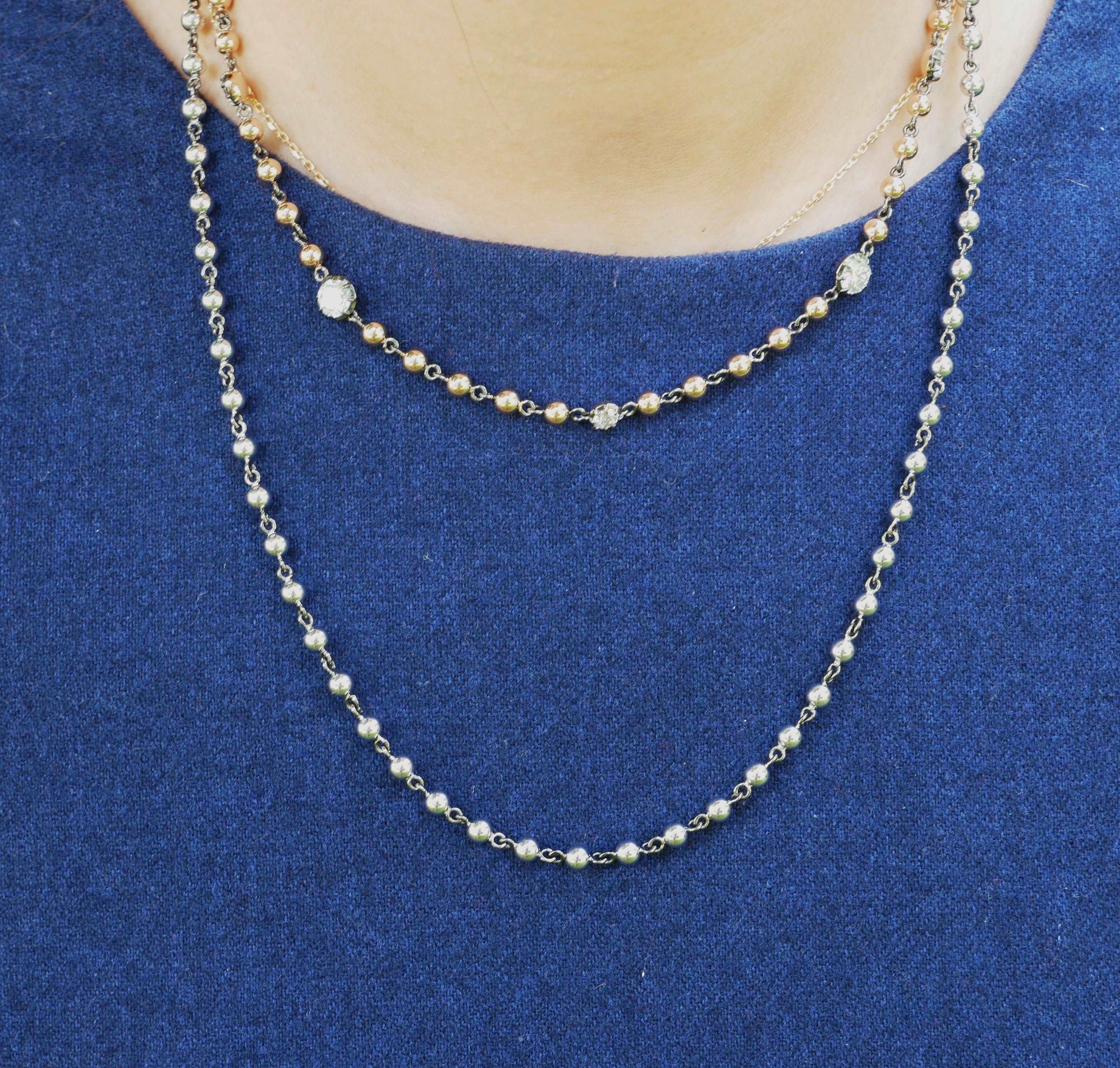 Georgian Victorian Art Deco Ball Sphere Chain Necklace, 4 mm, view 17