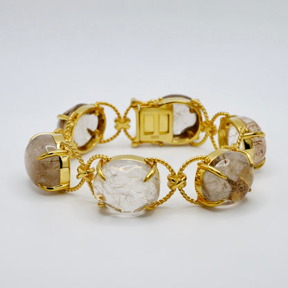 Pebble Cabochon Sicilian Rutilated Quartz Rope Bracelet, view 6