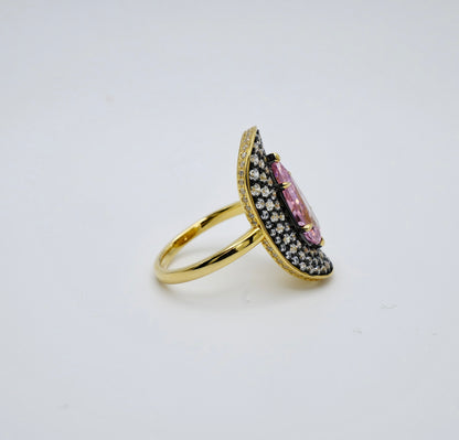 Pink Pear Moissanite Cocktail Ring, 18K Gold Filled, view 3